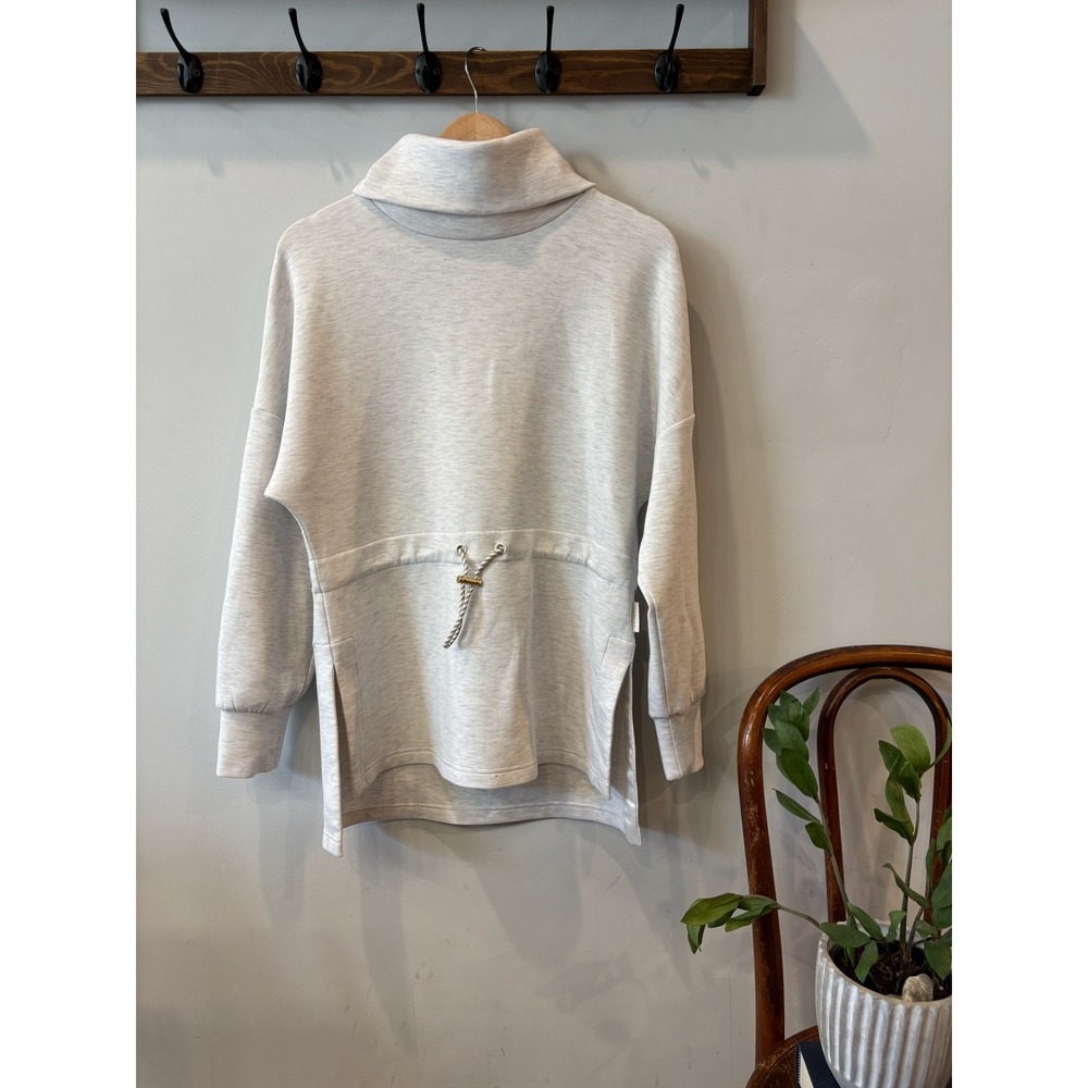 Varley Manning Sweatshirt Light Grey Marl Funnel Neck Cinched Waist Small